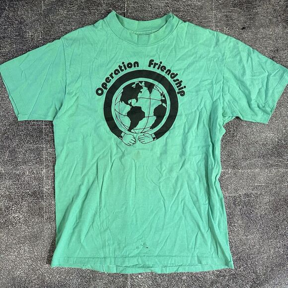 Hanes Other - Men's Vintage 90's Operation Friendship World Teal Blue Graphic T Shirt Tee Sz L
